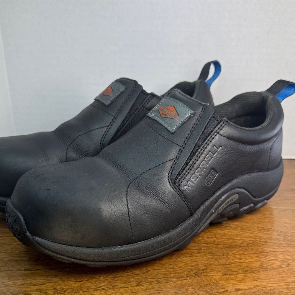 Merrell Men's Jungle Moc Composite Toe Black Leather Slip-On Work Shoes, sz 6.5